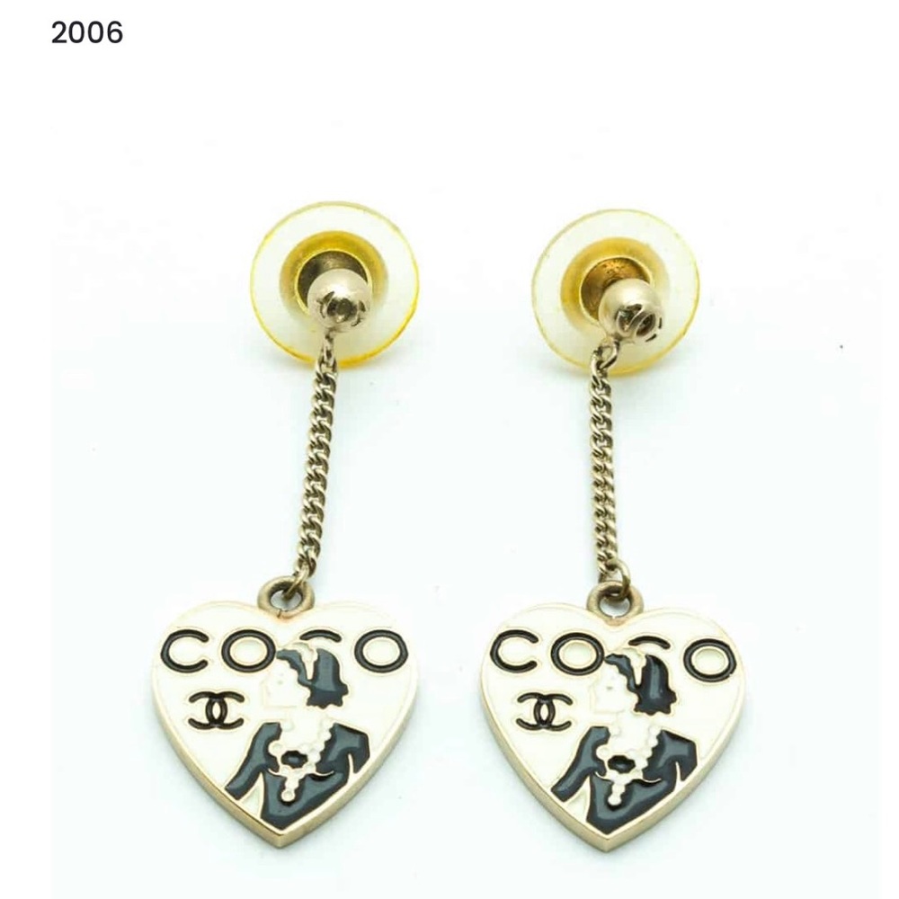 Authentic Chanel black and white heart Coco earrings